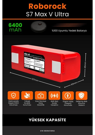 Roborock S7 Max V Ultra 6400mAh Robot Süpürge Bataryası