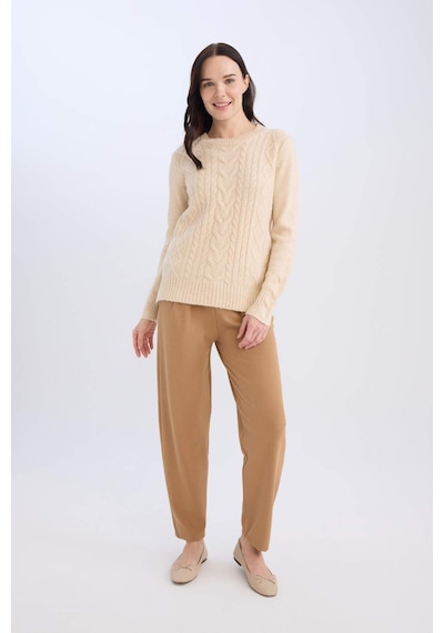 DeFacto Pantolon Straight Fit Lastikli Bel Piliseli Basic Düz D4405AX24WNBN233 Kahve