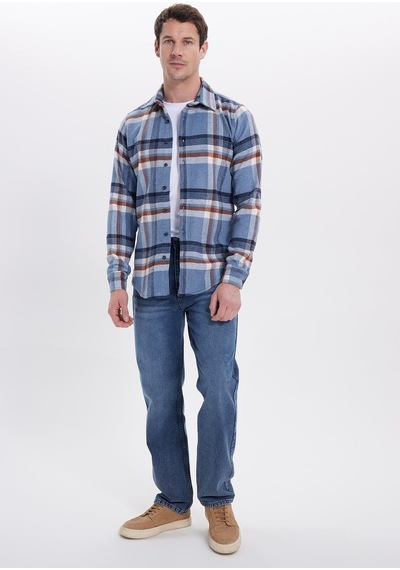 Tudors Erkek Slim Fit Dar Kesim Kareli Kışlık Oduncu Gömlek-42185 Çok Renkli