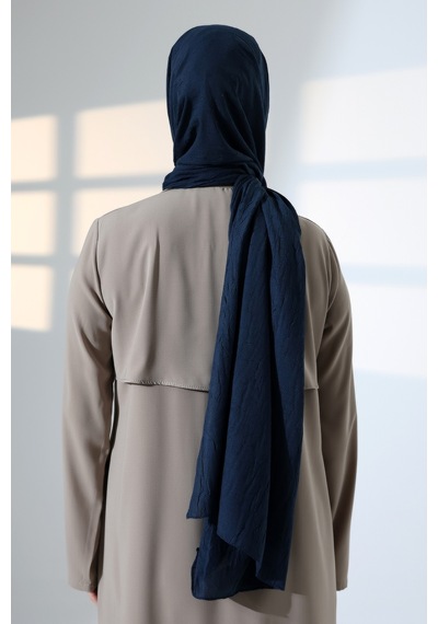 Kadın Tesettür Bambu Kraş Şal, Ütü Gerektirmeyen Doğal Hijab Başörtüsü 75x180 Cm - Lacivert