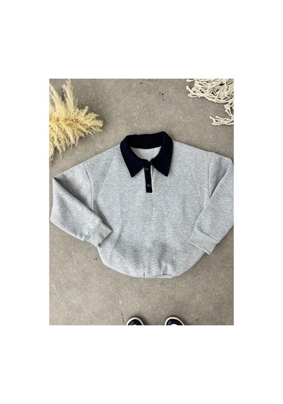 Nimas Kadın Gri Oversize Polo Yaka 3 İplik Şardonlu Sweatshirt Gri - 675774194 Gri