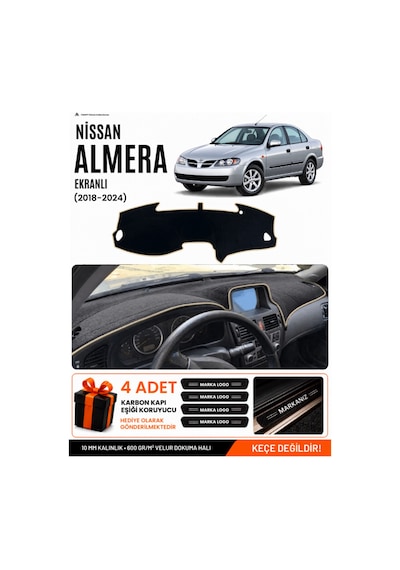 Nissan Almera Ekranlı 2000-2006 Uyumlu Torpido Örtüsü, Torpido Kılıfı - Siyah Bej
