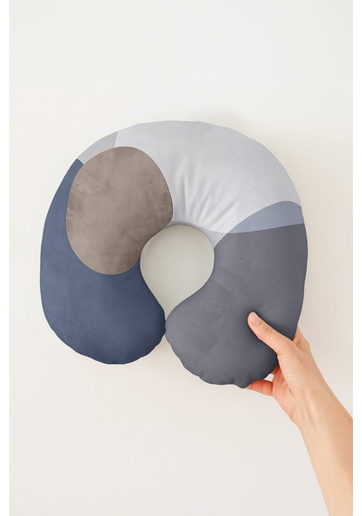 Modern Geometrik Desenli Boyun Yastığı - Minimalist Gri Mavi Bej Seyahat Yastığı Soluk Gece Amber