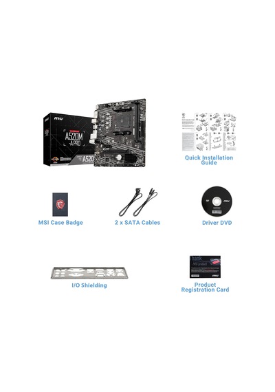 A520m-a Pro Am4 Ddr4 Bellek 4600 Oc Dvı Hdmı M.2 Usb3.2 Matx