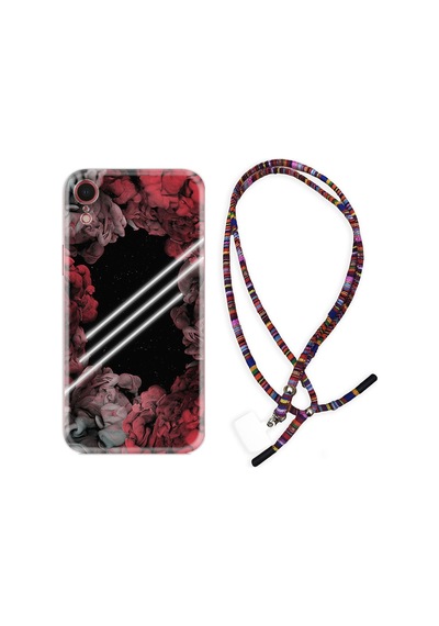 Apple Uyumlu iPhone XR Kılıf Rasta Boyun Askılı Flowers Line 1732