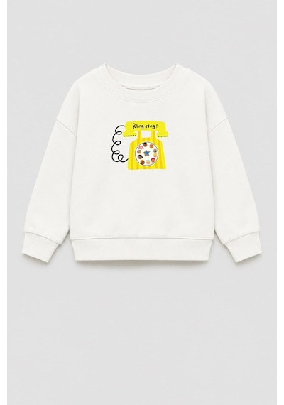 Monila Unisex Çocuk Telefon Baskılı 3 İplik Kumaş Pamuklu Sweatshirt Ekru