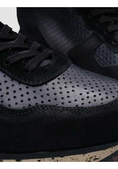 %100 Hakiki Deri Siyah Süet - Füme Bağcıklı Erkek Sneaker-siyah Siyah