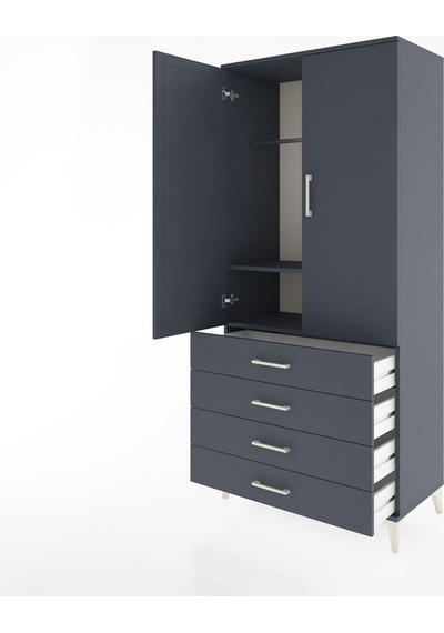 Hyperion Dolap 2 Raflı 4 Çekmeceli Tek Askılı 88x44x195 Antrasit-antrasit Antrasit