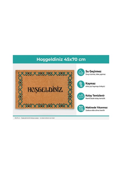Coco Cc015a Hoşgeldiniz Desenli Kalın Kaymaz Taban Nem Alıcı Şık Tasarım Kapı Önü Paspası 45x75 Cm Bej