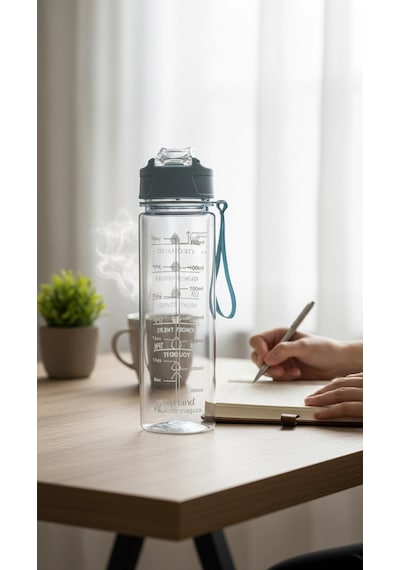 Bymyhand Mavi Taşıma Kulplu Kilit Kapaklı Pipetli Suluk Okul Matarası 1000 Ml