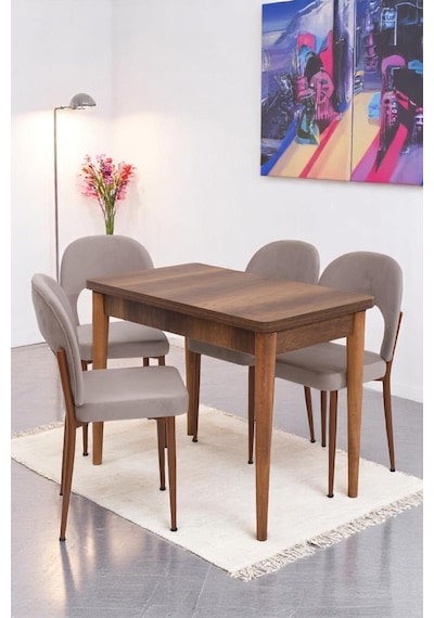 Damla Hilal Mdf Mutfak Masa Sandalye Takımı 60x100cm Ceviz