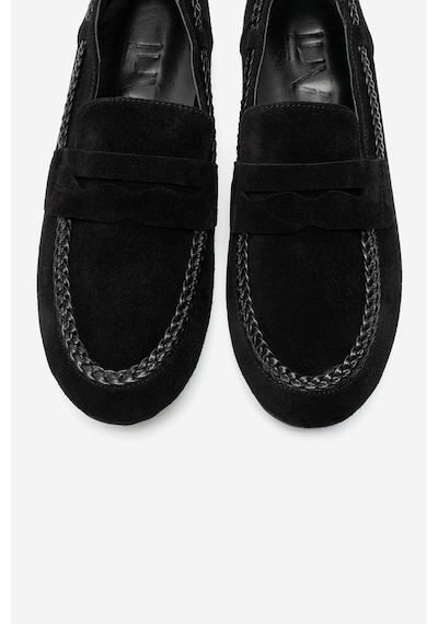 Luvi Shoes Francıs Siyah Süet Hakiki Deri Örgü Detaylı Kadın Loafer Ayakkabı