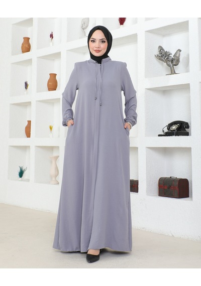 Nevayla Moda Salaş Kesim Aerobin Kumaş Ferace / Gri - F137