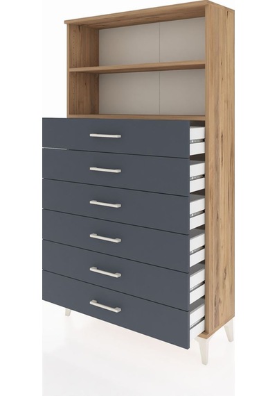 Arges Dolap 2 Raflı 6 Çekmeceli 88x30x163 Çam-antrasit Atlas Çam