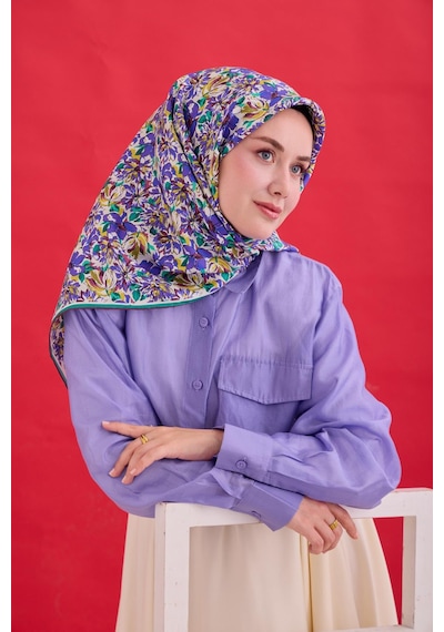 Silk Home Twill İpek Eşarp 11477-24 Ekru, Yağ Yeşili, Asit Yeşili, Bordo