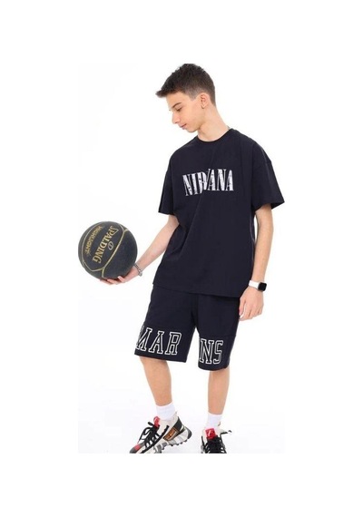 Marions Erkek Çocuk Pamuklu Nirvana Yazılı Sırtı Baskılı Renkli T-shirt-13732-siyah Siyah