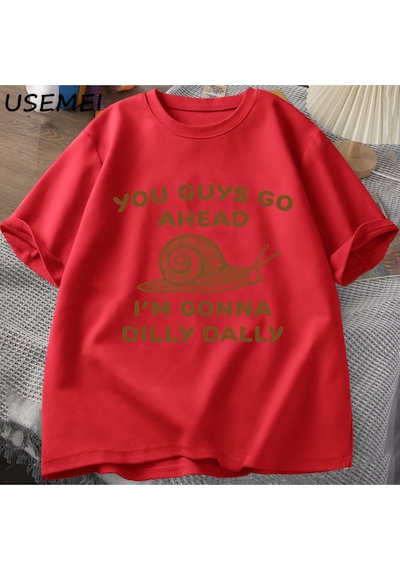 Flood Of Style Devam Edeceğim Dilly Dally Tshirt Adam Retro Komik Salyangoz Listic İstik T-shirt Kadın Erkek Kırmızı