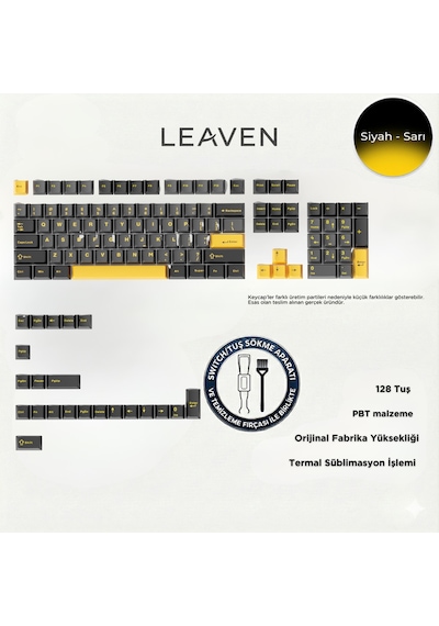 Mekanik Klavye Pbt Çift Baskı Keycap Seti Siyah -gri -sarı 128 Tuşlu Keycap