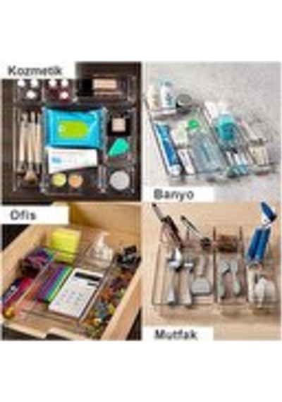 13 Parça Şeffaf Modüler Çekmece İçi Düzenleyici - Mutfak Banyo Organizer - Makyaj Takı Düzenleyici Şeffaf