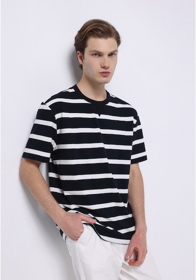 Colin's Colins Comfort Fit Yuvarlak Yaka Çizgili Erkek Lacivert Kısa Kol Tişört Cl1074051 Q1.v1 Nys Navy Strıped