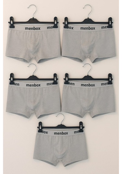 Enmodaiçgiyim 5'li Paket Gri Erkek Boxer Pamuklu Likralı, Rahat İç Giyim
