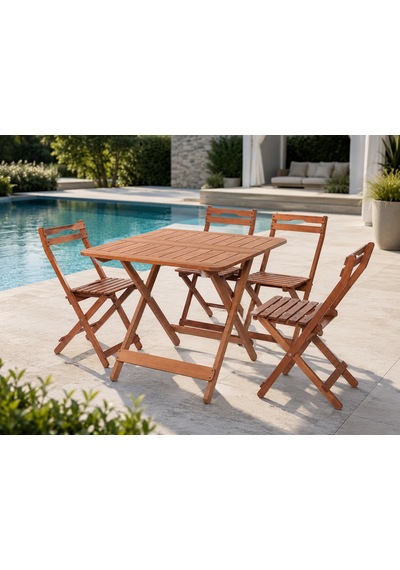 Modermo 4 Kişilik Katlanır Masa & Sandalye Seti - 80x80 Cm Grup K Ceviz