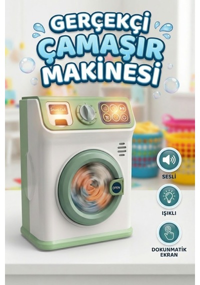 Gerçekçi Sesli Ve Işıklı Dokunmatik Ekranlı Oyuncak Çamaşır Makinesi - Evcilik Seti