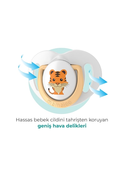 Mamajoo Ortodontik Emzik Seti 12 Ay+ Ekru & Kaplan | İkili, Silikon, Damaklı | Sterilizasyon & Saklama Kabı