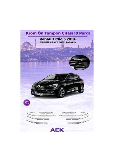Renault Clio 5 2019+ Araca Özel Krom Ön Tampon Çıtası A+