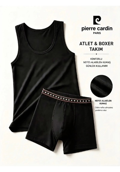 Pierre Cardin Pamuklu Erkek Atlet & Boxer Takımı Siyah