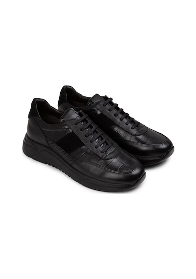 Deery Hakiki Deri Siyah Erkek Sneaker Ayakkabı - 01963Msyhe09 Siyah