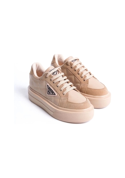 Prag Bağcıklı Ortopedik Taban Desenli Kadın Sneaker Ayakkabı Tt Ten
