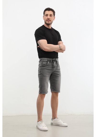 Banny Jeans Erkek Likralı Bağcıklı Jean Şort GRİ