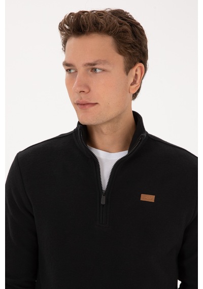 U.S. Polo Assn. Erkek Regular Fit Yarım Fermuarlı Siyah Basic Sweatshirt 50313802-VR046