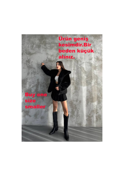 Asur Boutique Asur Butik Kadın Oversize Kesim Çıt Çıtlı Astarlı Kürk Mont Siyah
