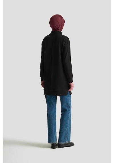 Armine Trend Deri Ve Fermuar Detaylı Fitilli Tunik Siyah 25kt452 Siyah