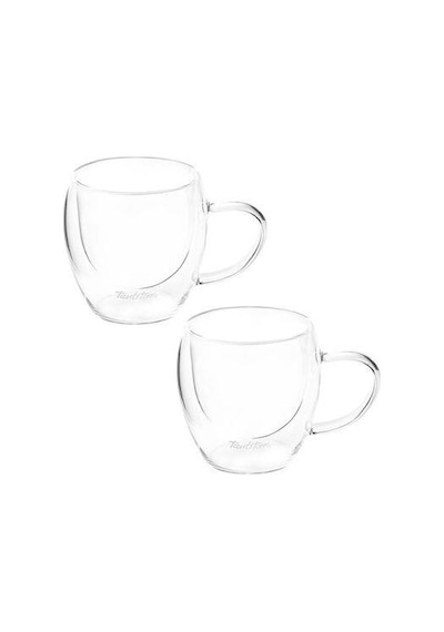 Tantitoni Borosilikat Cam 2 Li Çift Cidarlı Kulplu Bardak Seti 350 Ml Şeffaf
