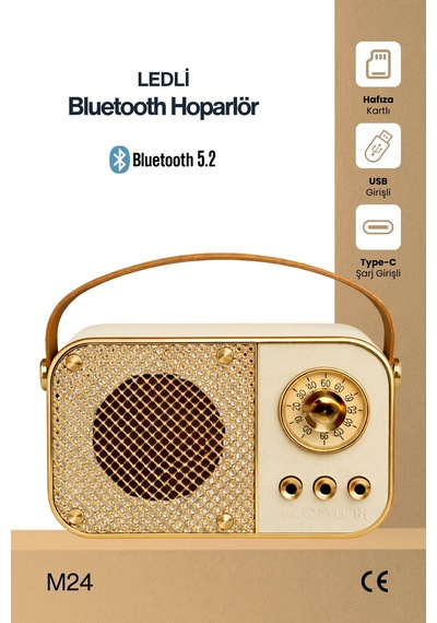 Nostaljik Bluetooth Hoparlör Bluetooth 5.2 Usb & Tf Kart Destekli Led Taşınabilir Speaker