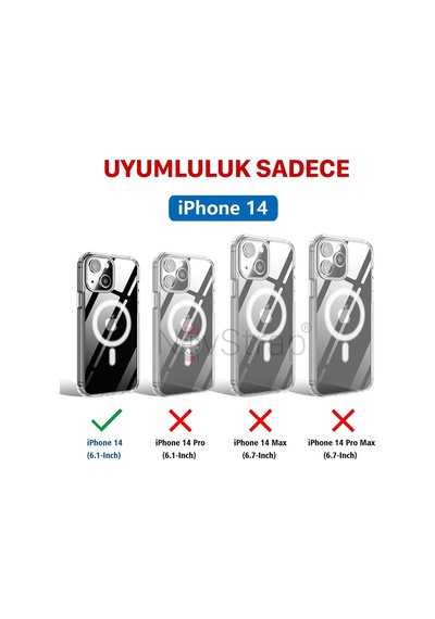 Apple Uyumlu iPhone 14 Kilif 6.1 Inç Seffaf Magsafe Kamera Korumali 556387344
