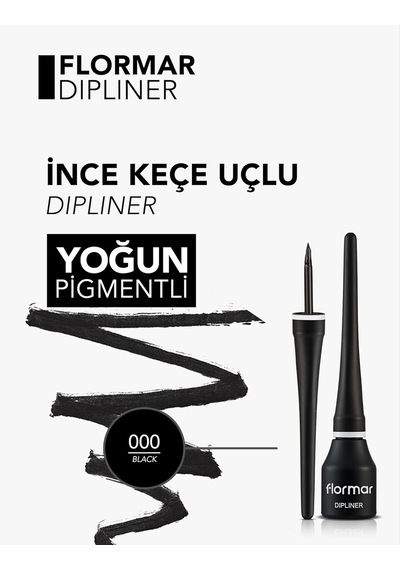Flormar Yoğun Pigmentli Ince Keçe Fırçalı Yarı Mat Dipliner Siyah - Dipliner-000black-8690604330003 Genel
