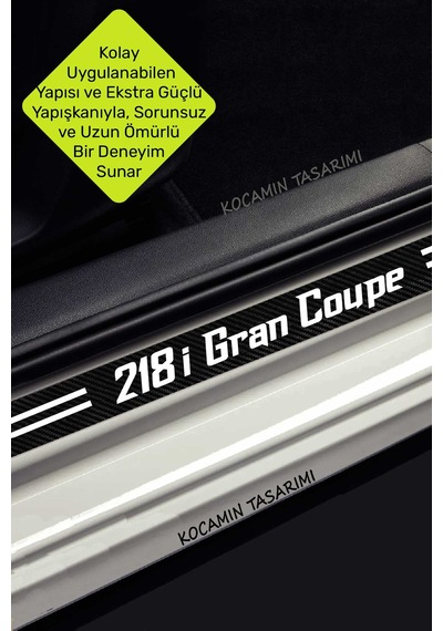 Bmw 218i Gran Coupe Dekoratif Karbon Kapı Koruma Eşiği Siyah Üzeri Beyaz Bmw 218i Gran Coupe Yazılı 4'lü Set