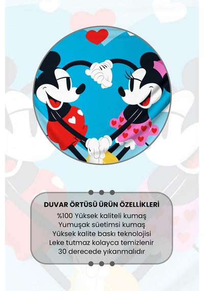 Aşık Mickey Mouse Ve Minnie Desenli Duvar Halısı Duvar Örtüsü Çocuk Odası Tapestry Süet Dokulu Kumaş