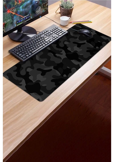 Sonictouch Siyah Gri Kamuflaj Desenli Gamer Oyuncu Dikişsiz Sıvı Geçirmez Klavye Mouse Pad 32x70cm Mousepad