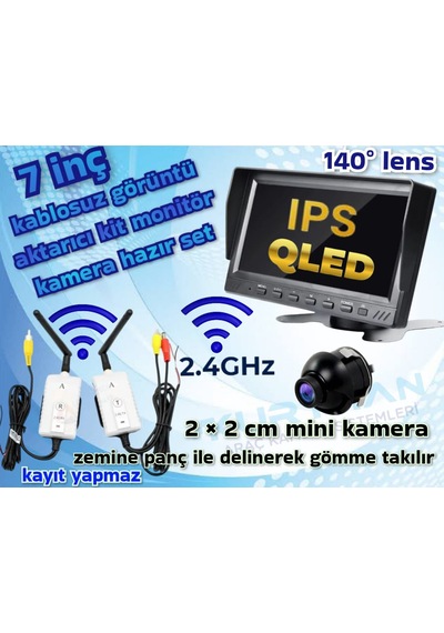 Kablosuz 7 İnç Monitör 19 Mm Ultra Mini Araç Görüş Kamerası 12 V Kayıt Yapmaz