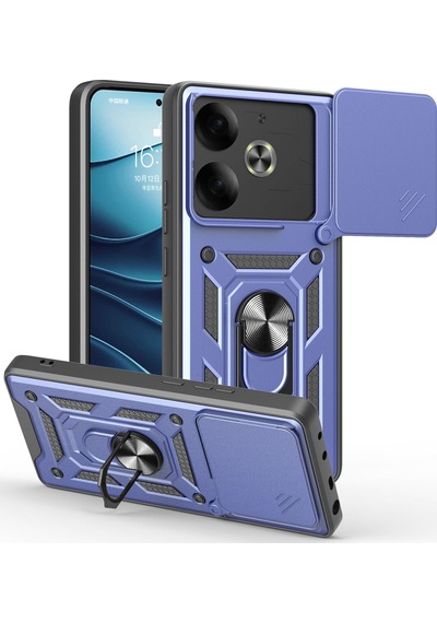 Teleplus Tecno Pova 6 Kılıf Magnetik Standlı Kamera Korumalı Slide Sürgülü Cover Kapak Lacivert