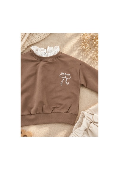 Omeca Concept Kız Çocuk Kahverengi Denizci Yaka Sweatshirt Ve Balon Etek 2 Li Takım