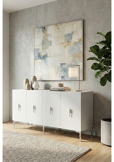 Ka1527bs Salkım Konsol Ve Tv Sehpası Beyaz-silver 150cm