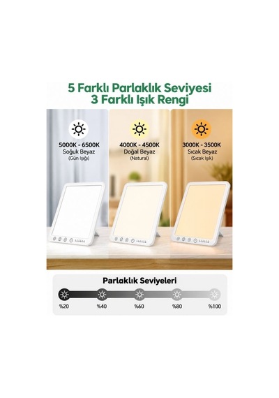 15000 Lux Led Işık Terapisi Lambası 3 Renk, 5 Parlaklık, Zamanlayıcı Çok Renkli