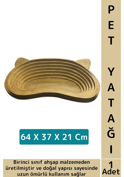 Evcil Hayvan Konforlu Kolay Temizlenir Çok Şık Kulak Motifli Ahşap Kedi Köpek Yatağı 64 X 37 X 21 Cm