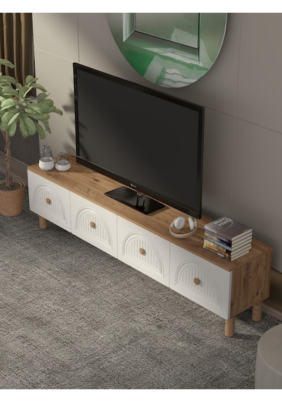 Bohem Tarz 180 Cm 4 Kapaklı Mdf Kapak Tv Ünitesi Altın